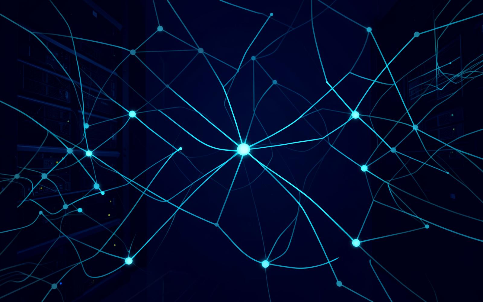 Abstract network of connected nodes representing ICT infrastructure